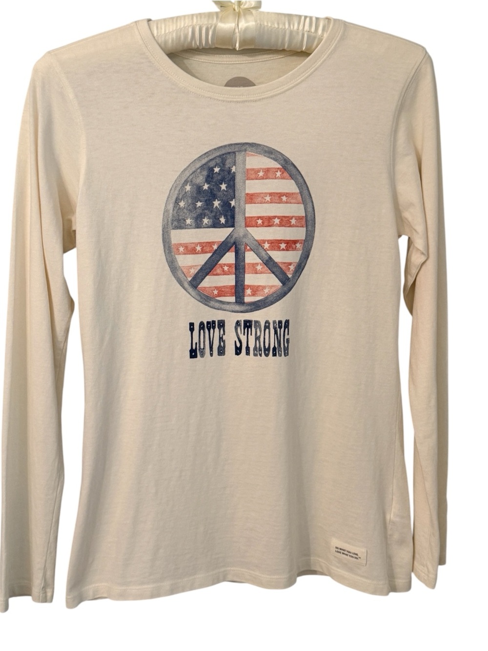 Life Is Good Love Strong Peace Sign Graphic Tee Cream Small